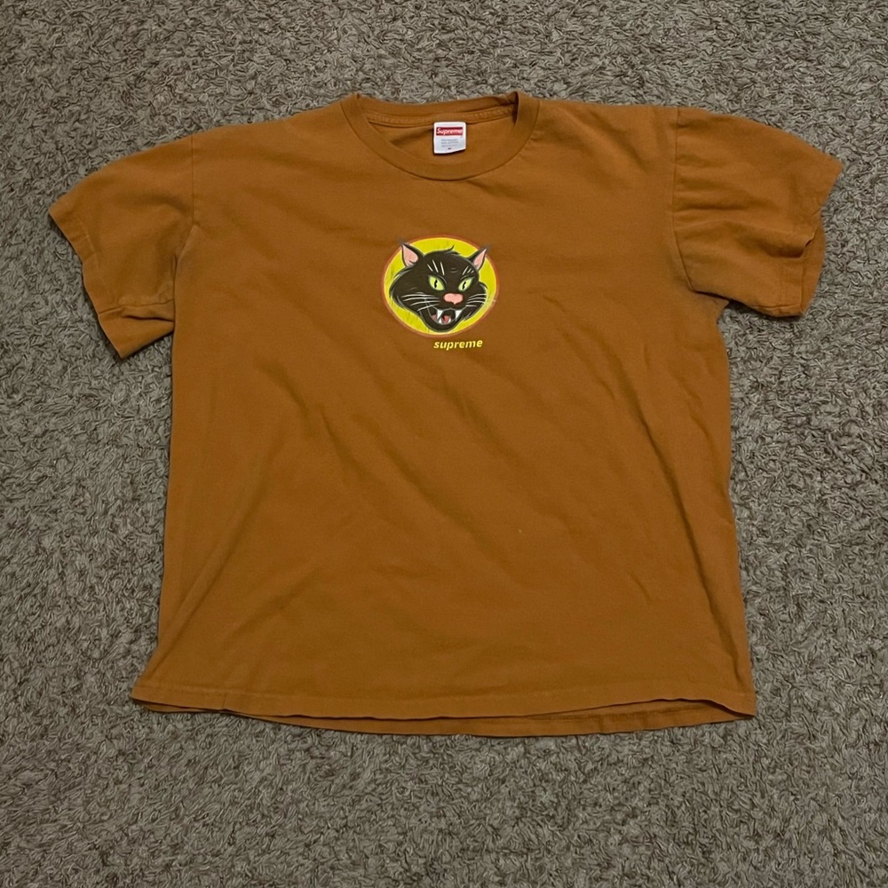 Supreme Brown Short Sleeve Tee with Cat Graphic